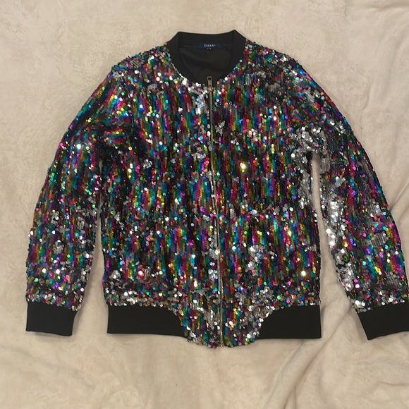 Disco party glam sequin bomber jacket, Small - Picture 4 of 6